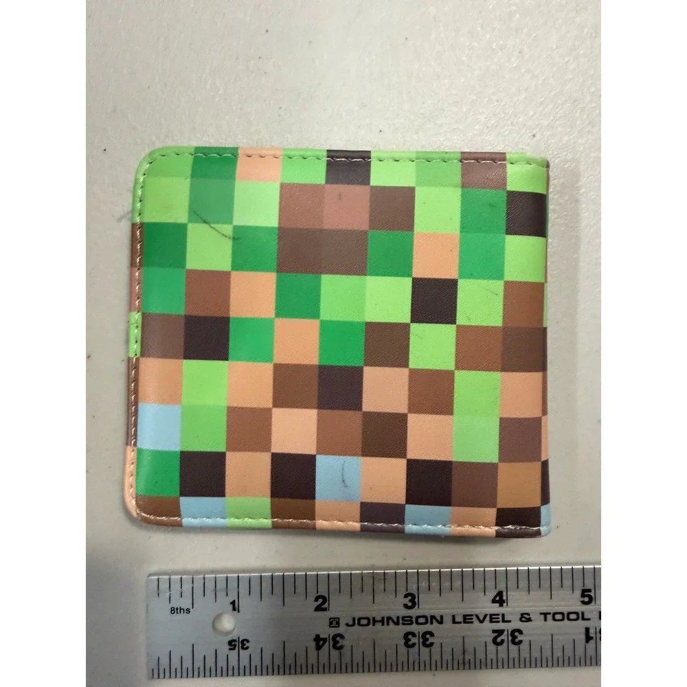 Minecraft Grass Block‎ Pixelated Bifold Wallet Green Brown Gaming Accessory